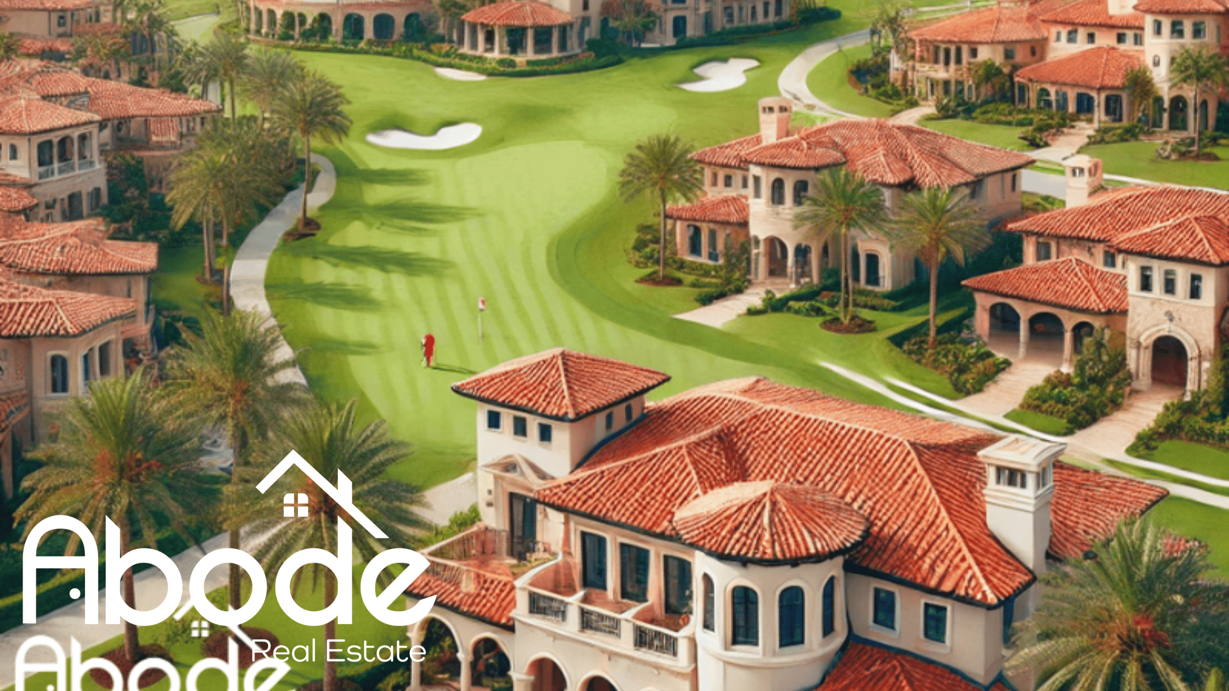 Mediterranean-style homes in Addison neighborhood, Boca Raton with golf course views and palm trees