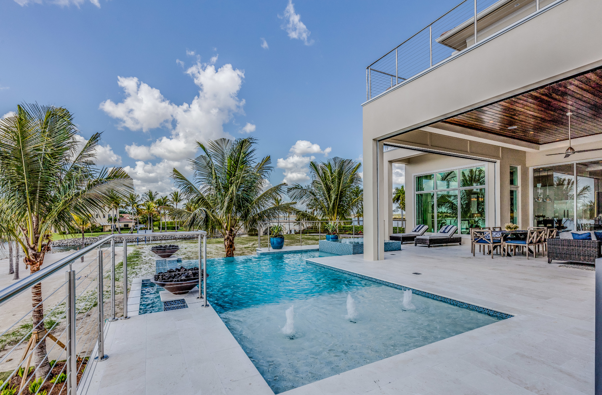 A panoramic view of luxurious waterfront homes in Fort Lauderdale, Florida