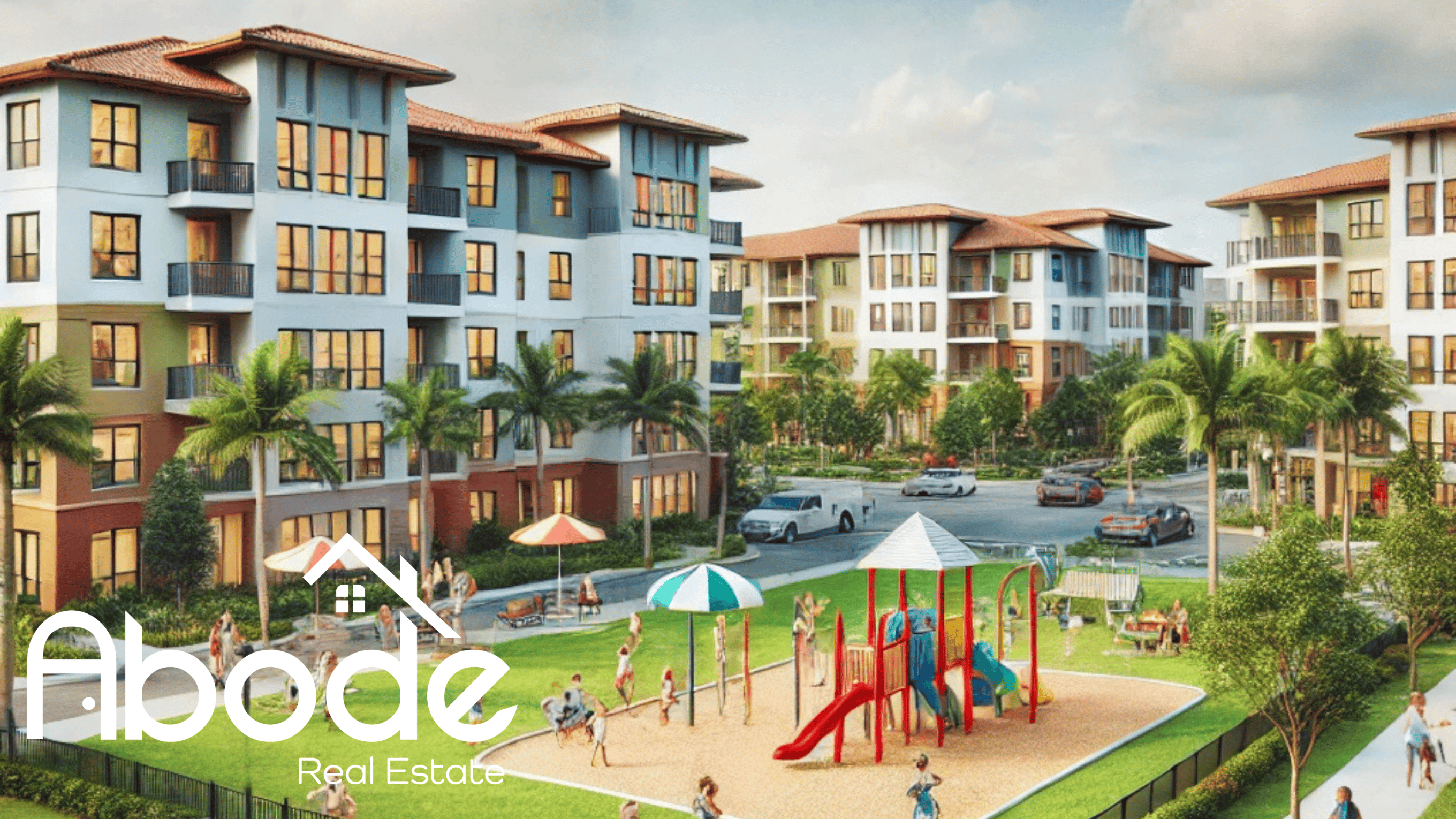 Modern condo complex with pool in Palm Beach Gardens, FL