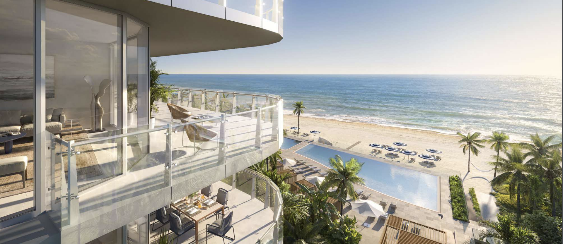 Ocean view from Ritz Carlton Residences in Pompano Beach, FL. Modern luxury living with premium amenities.